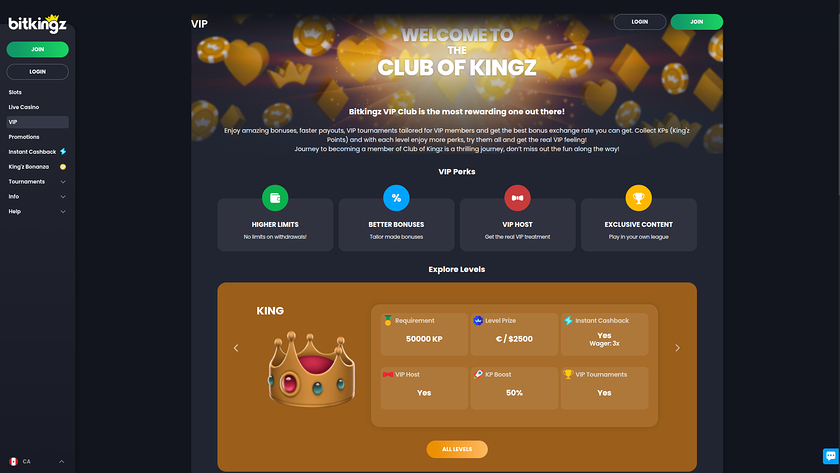 Bitkingz Casino — VIP section