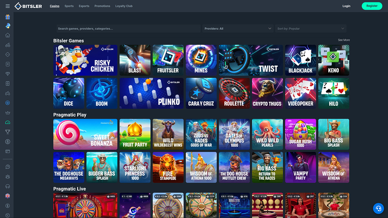 Bitsler Casino — Games lobby