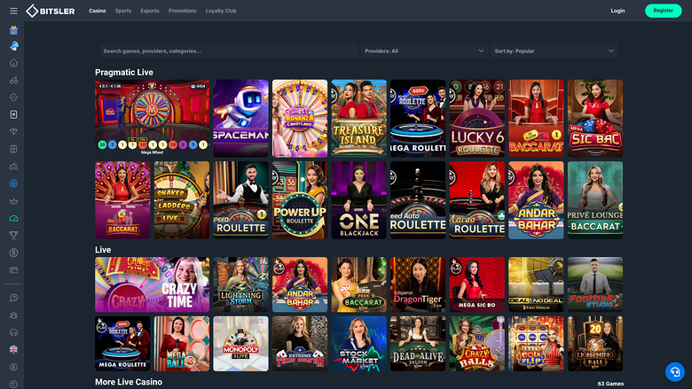 Bitsler Casino — Live dealer lobby