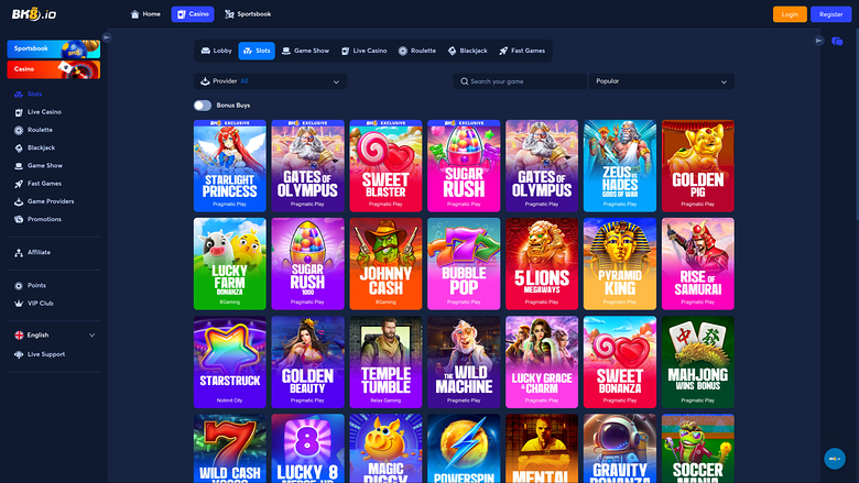 BK8.io Casino — Games lobby