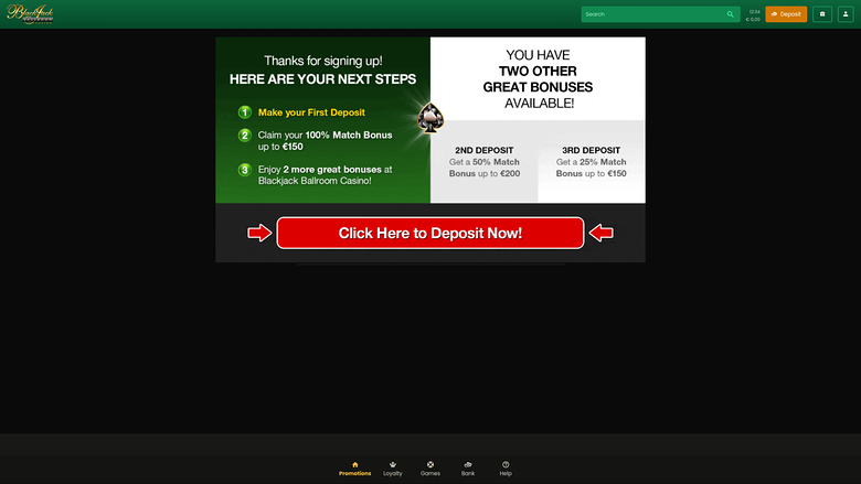Blackjack Ballroom — Promotions page