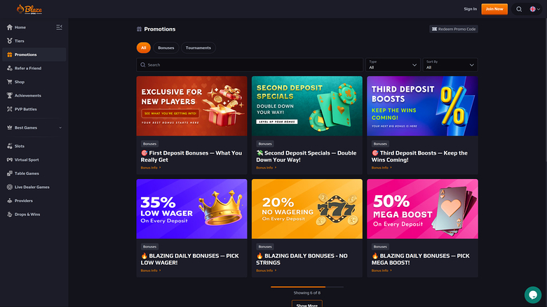 BlazeSpins Casino — Promotions page