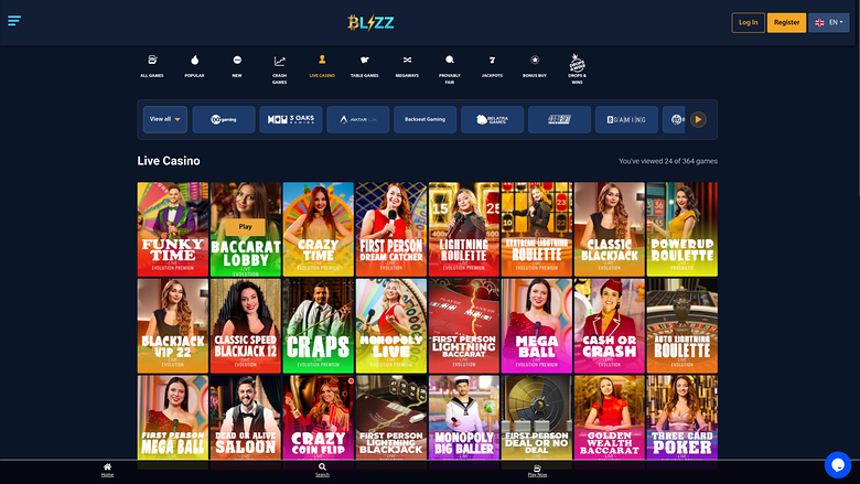 Blizz Casino — Live dealer lobby