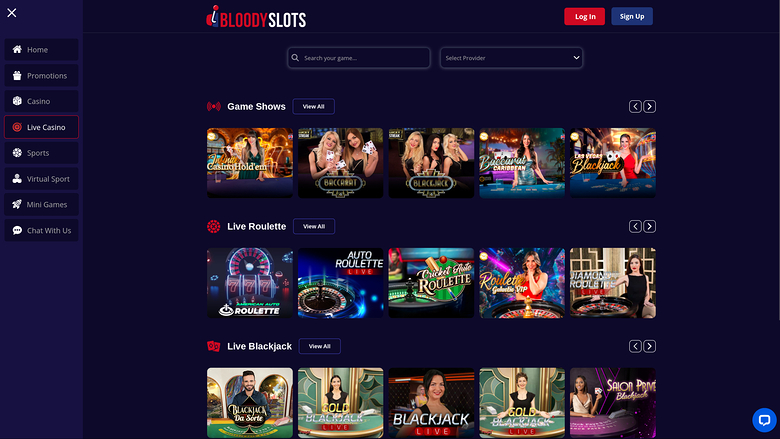 BloodySlots Casino — Live dealer lobby