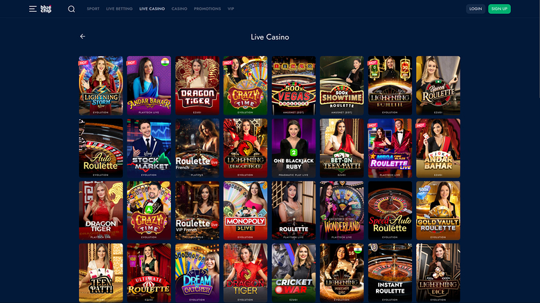 BlueChip Casino — Live dealer lobby