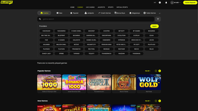 BluffBet Casino — Games by studio
