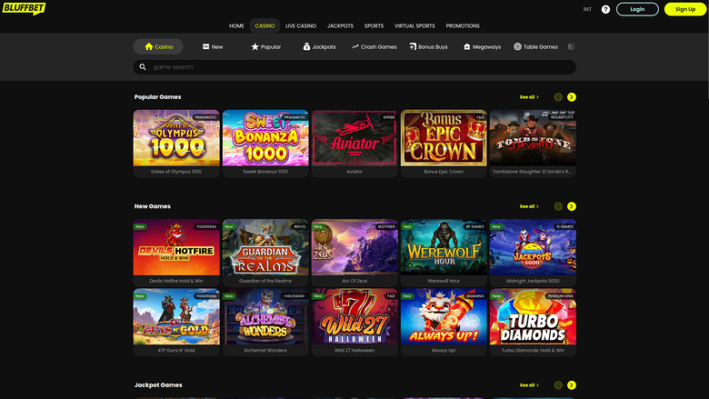 BluffBet Casino — Games lobby
