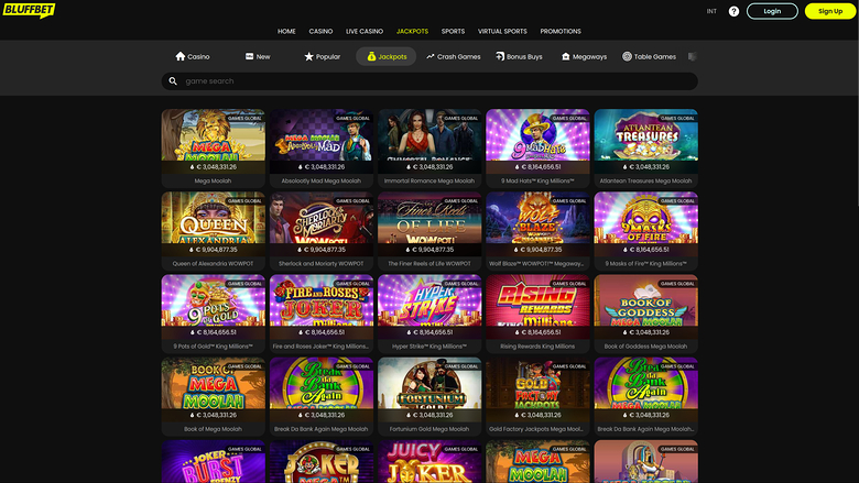 BluffBet Casino — Jackpot games