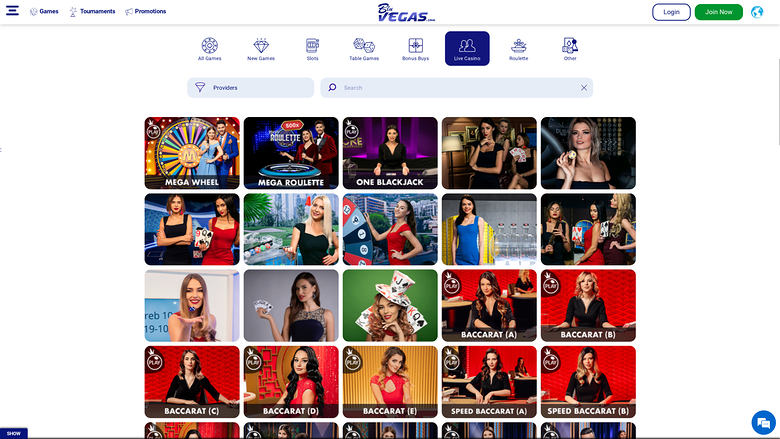 BluVegas Casino — Live dealer lobby