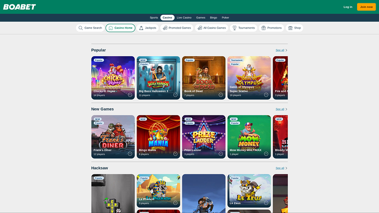 BoaBet Casino — Games lobby