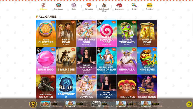 Bob Casino — Games lobby