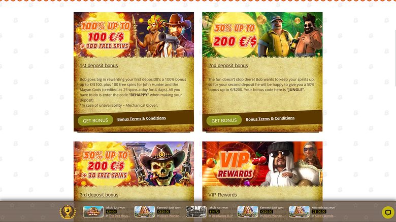 Bob Casino — Promotions page
