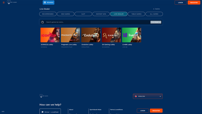 Bof Casino — Live dealer lobby