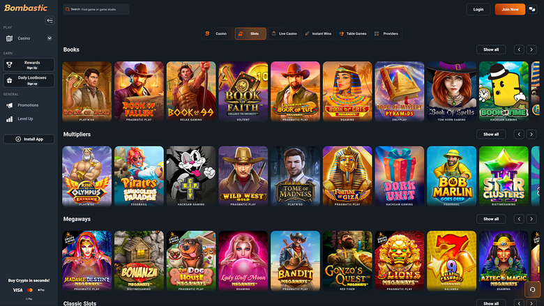 Bombastic Casino — Games lobby