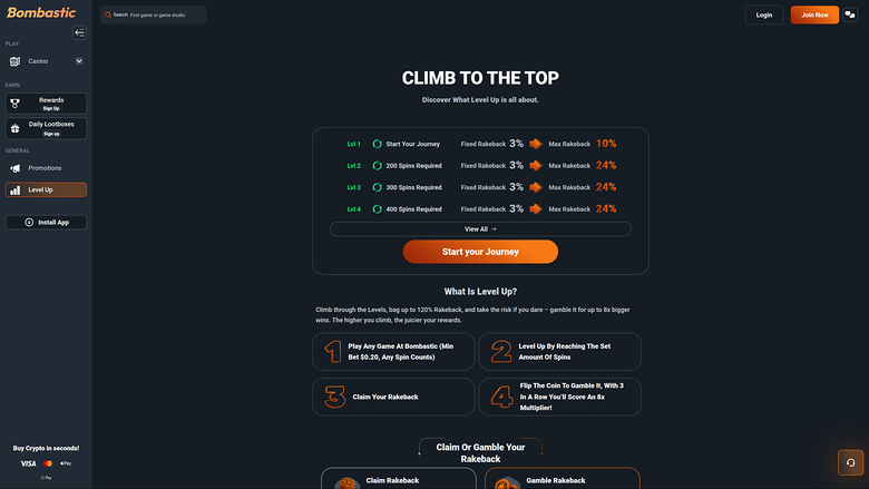 Bombastic Casino — Level up