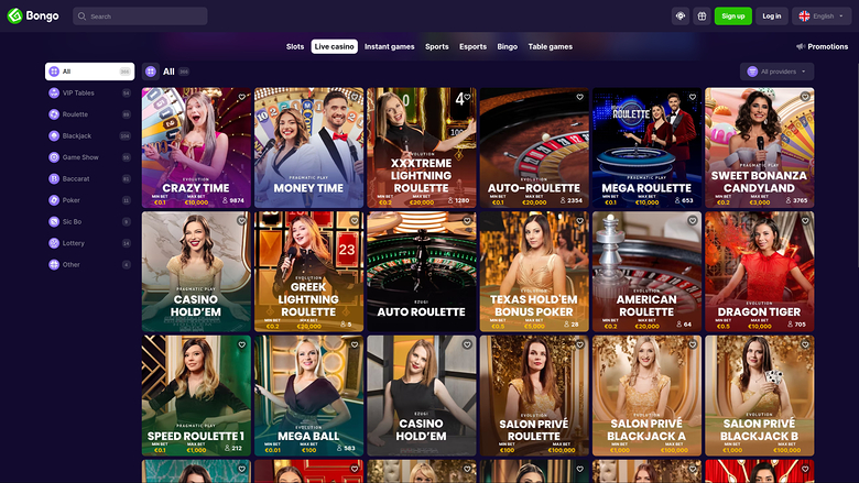Bongo Casino — Live dealer lobby