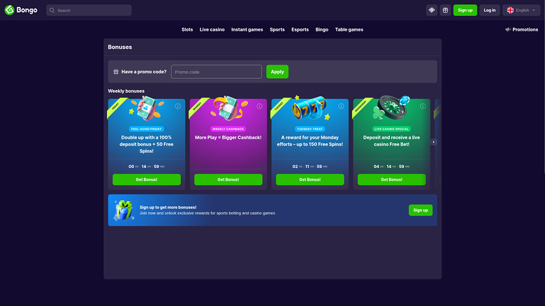 Bongo Casino — Promotions page