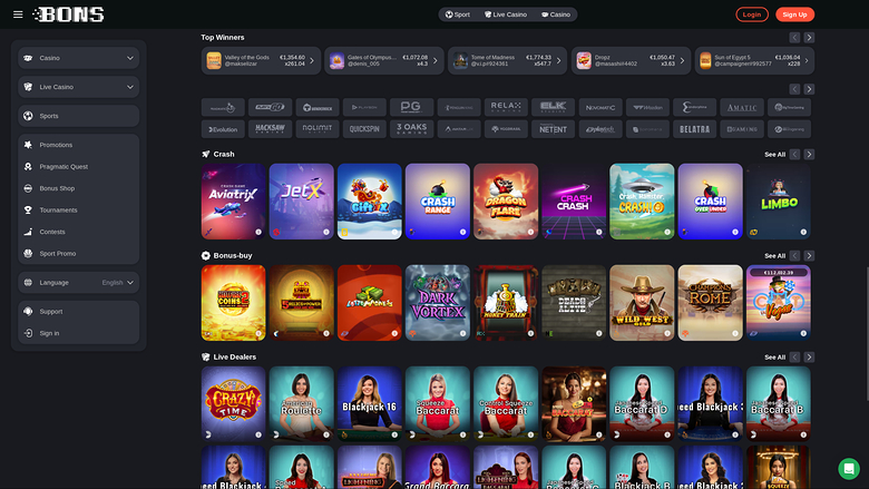 Bons Casino — Games by studio