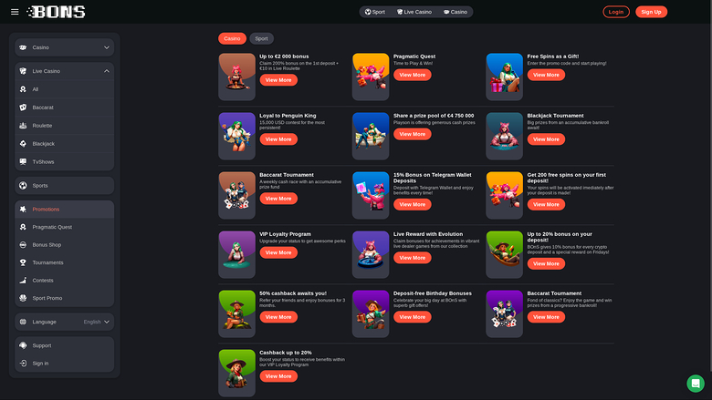Bons Casino — Promotions page