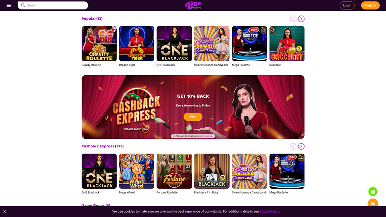 Boo Casino — Live dealer lobby