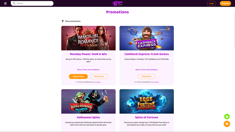 Boo Casino — Promotions page