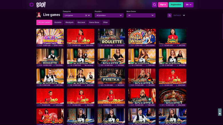Booi Casino — Live dealer lobby