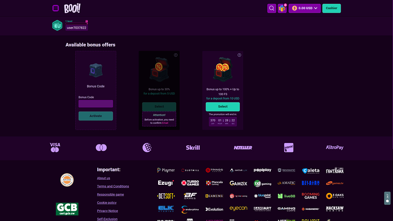 Booi Casino — Promotions page