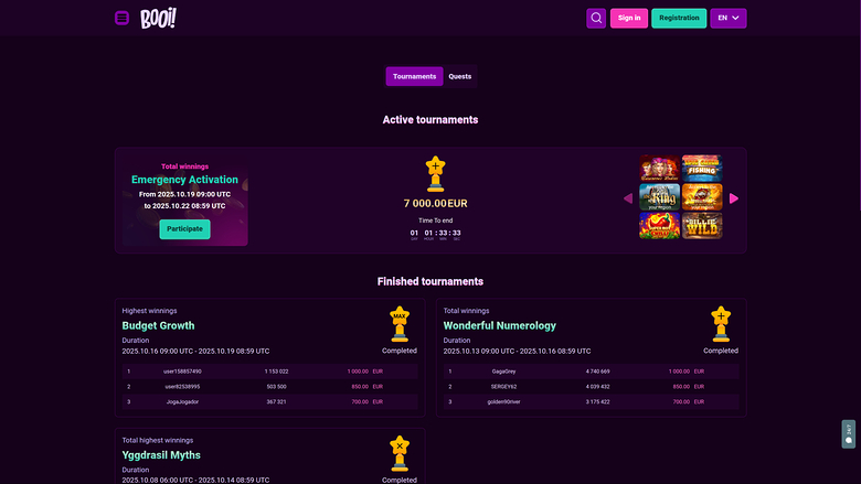 Booi Casino — Tournaments