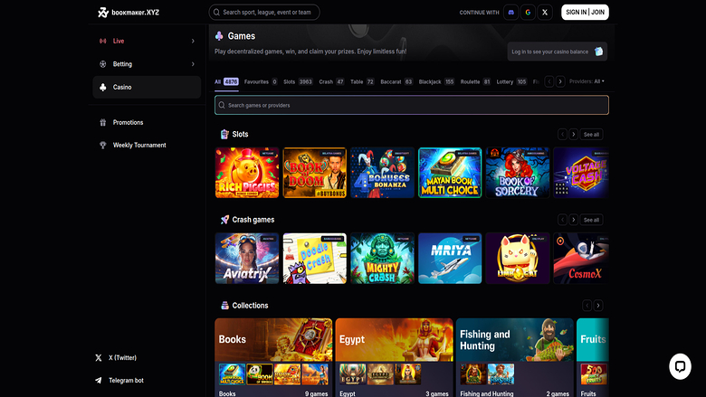 Bookmaker.xyz Casino — Games lobby