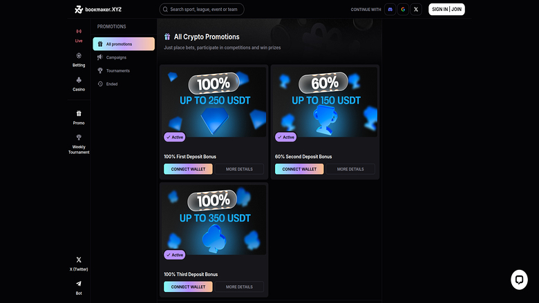 Bookmaker.xyz Casino — Promotions page