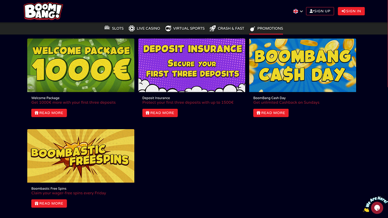 Boombang Casino — Promotions page