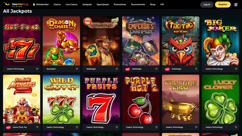 Boomerang Casino — Jackpot games