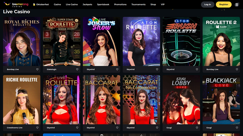 Boomerang Casino — Live dealer lobby