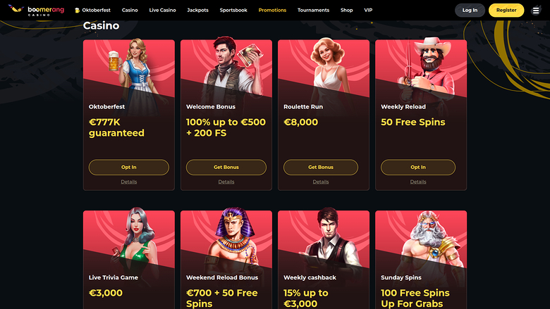Boomerang Casino — Promotions page