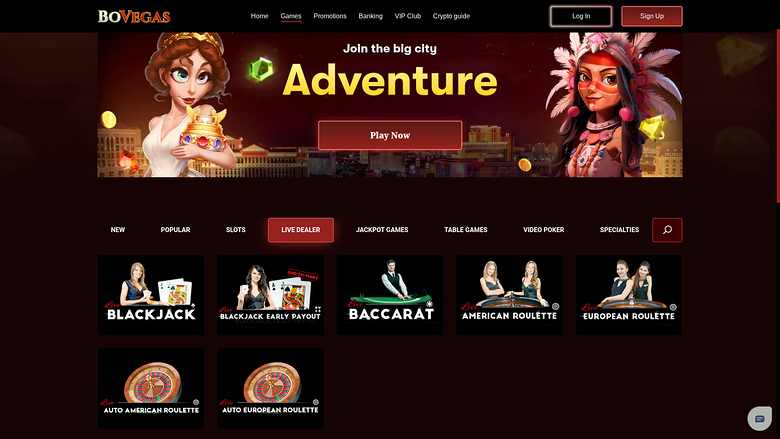 BoVegas Casino — Live dealer lobby