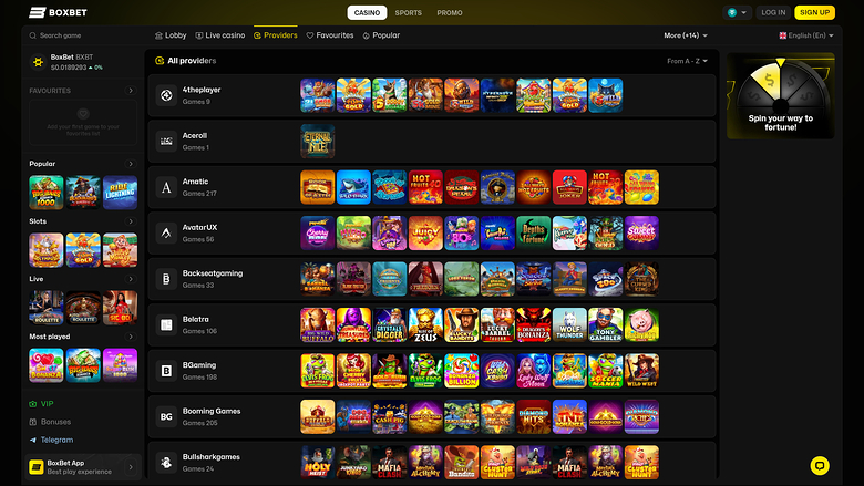 BoxBet Casino — Games by studio
