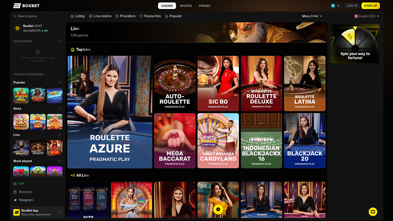 BoxBet Casino — Live dealer lobby