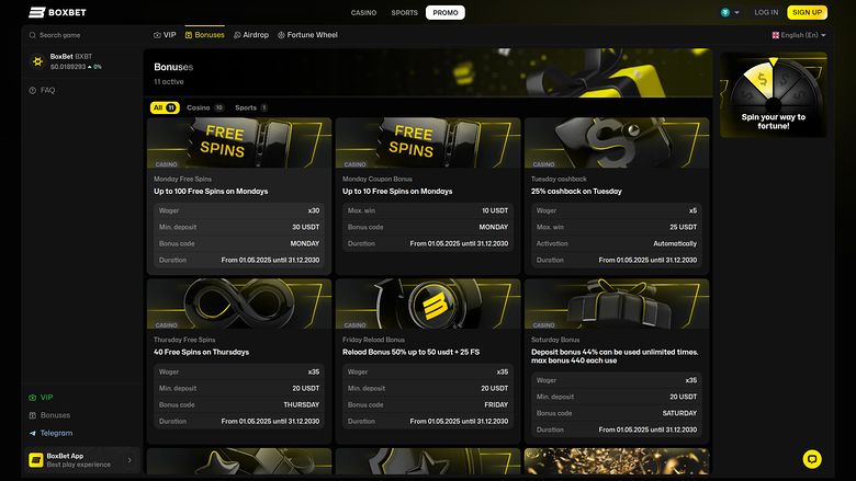 BoxBet Casino — Promotions page