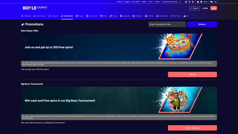 BoyleSports Casino — Promotions page