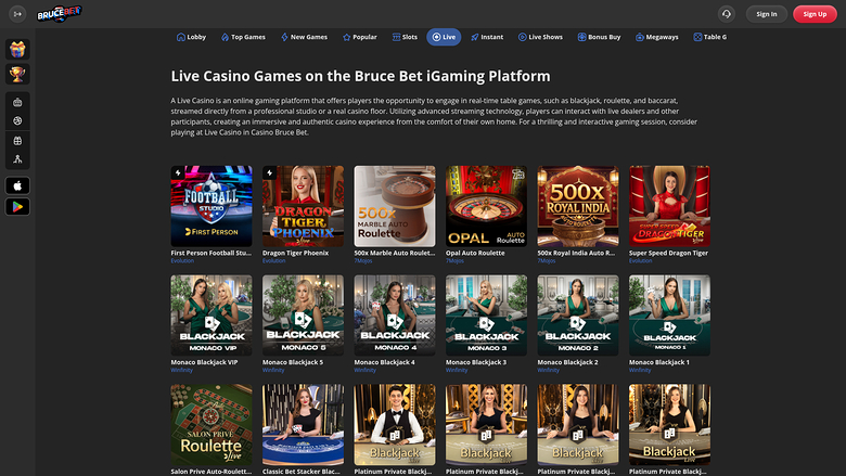 Brucebet Casino — Live dealer lobby