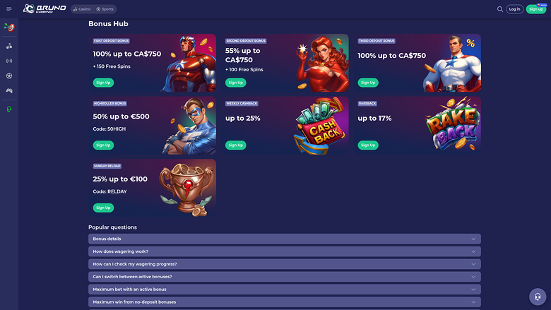 Bruno Casino — Promotions page