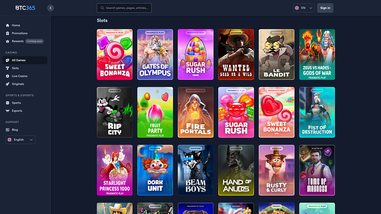 BTC365 Casino — Games lobby