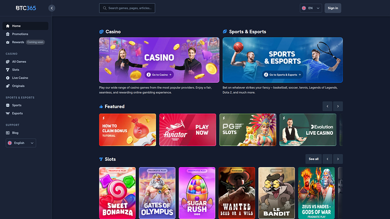 BTC365 Casino — Homepage