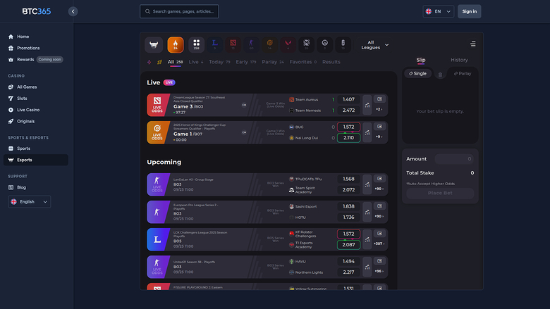 BTC365 Casino — Sportsbook
