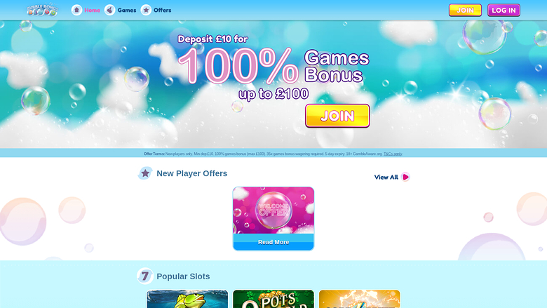 Bubble Bonus Bingo — Homepage