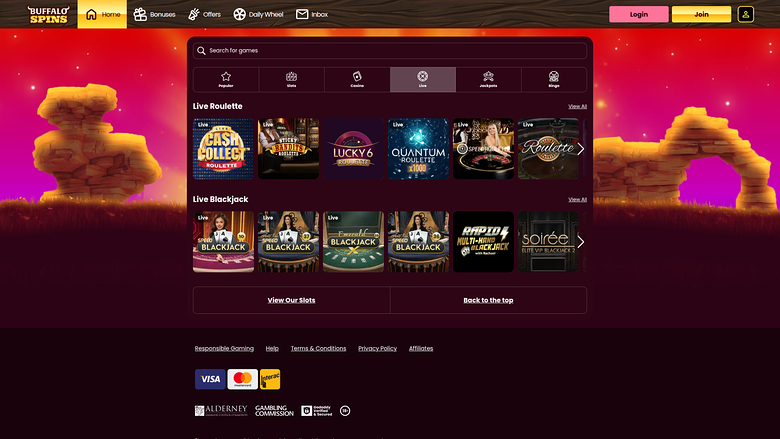 Buffalo Spins Casino — Live dealer lobby