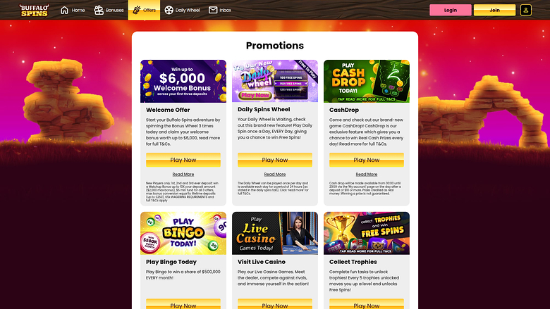 Buffalo Spins Casino — Promotions page