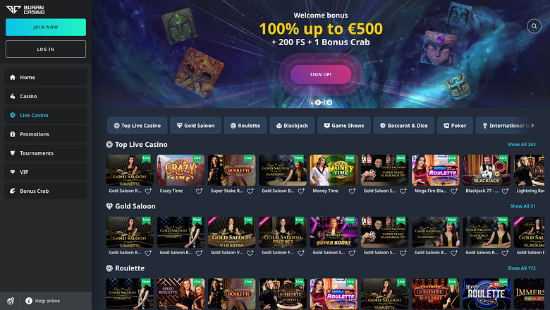 Buran Casino — Live dealer lobby