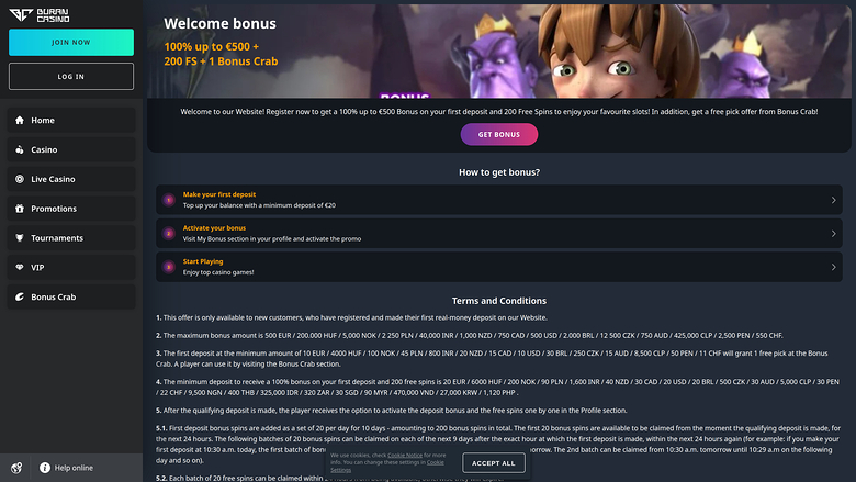 Buran Casino — Promotions page