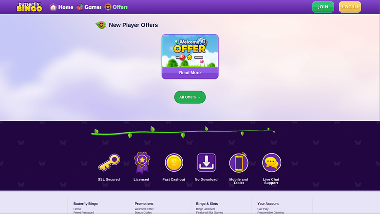Butterfly Bingo — Promotions page